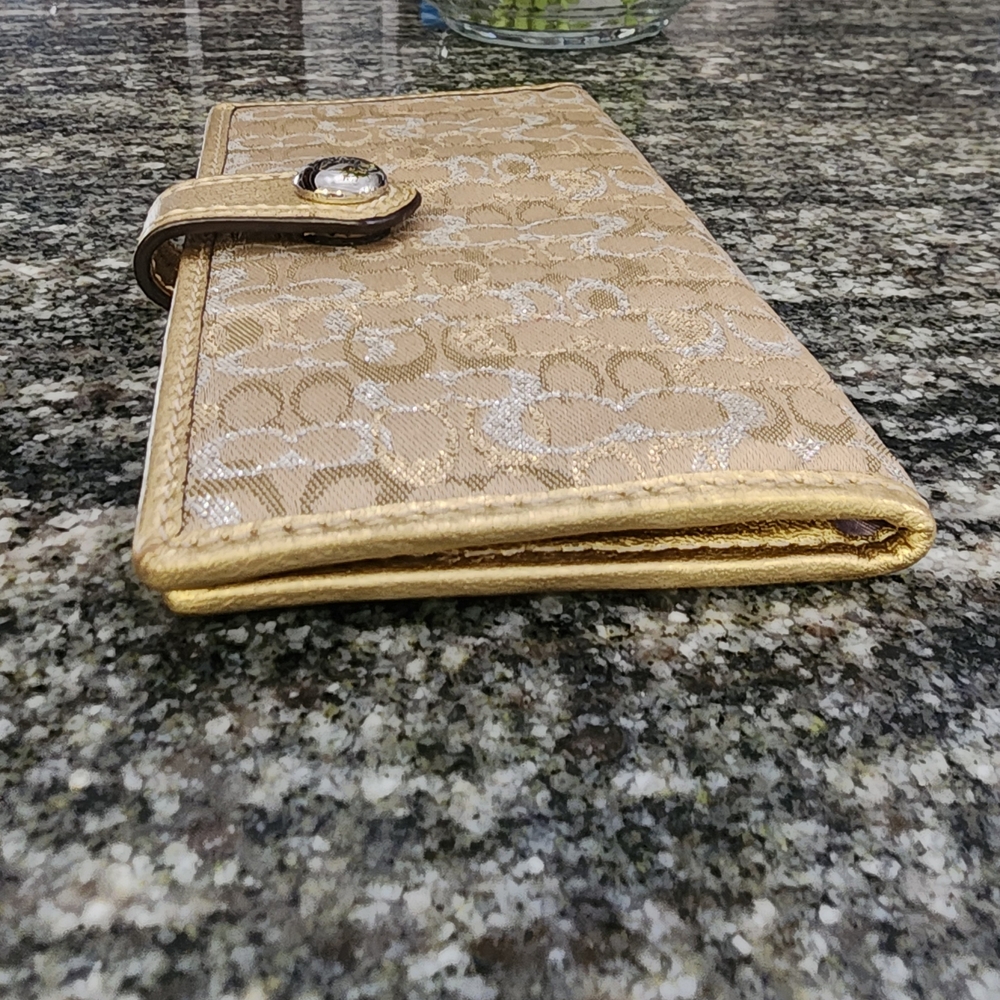 Coach Gold Tone Patterned Bi-Fold Wallet- Measures 6.5×4 - Picture 7 of 7